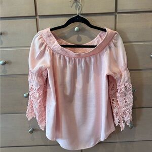 NY Collection Soft Pink Blouse with Lace Detail Size Small